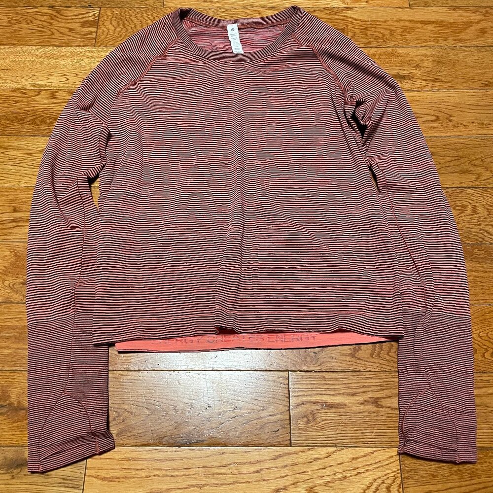 EUC Lululemon Swiftly Tech Long Sleeve Shirt 2.0 Waist Race Sz 8 Stripes